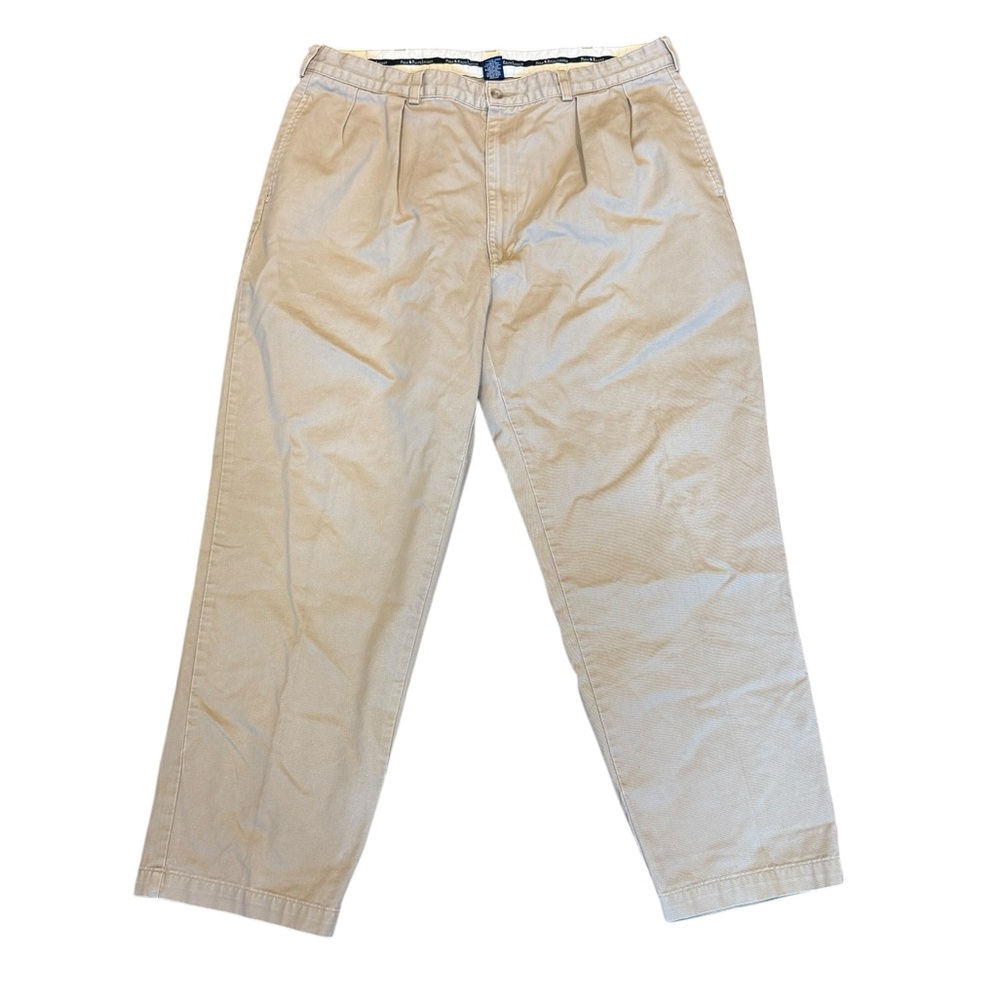 Vintage Polo Ralph Lauren Beige Pleated Chino Pants Casual Men's Sz 38x30 - Picture 1 of 6